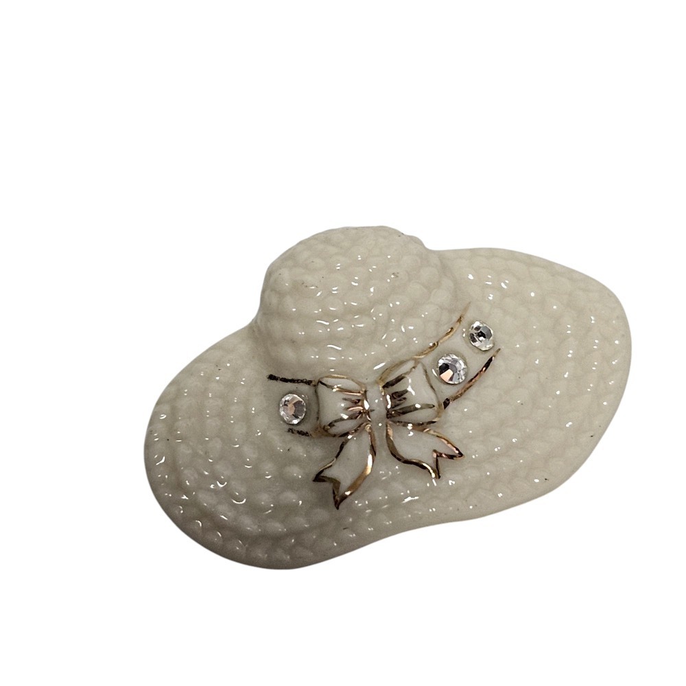 Lenox Hat Pin Brooch Rhinestone‎ Bow Cream Porcelain Sun Hat Lapel Pin - Picture 4 of 8
